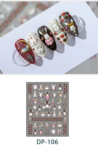Alice in Wonderland style nail art stickers with rabbit and poker card embossed designs