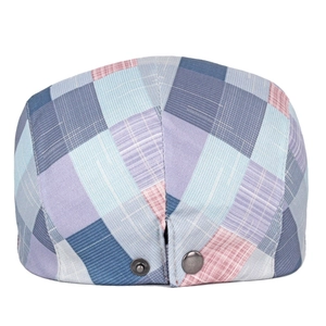 Colorful plaid beret with adjustable metal buckles on back for outdoor sun protection