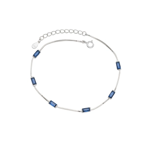 Elegant 925 sterling silver bracelet featuring a rectangular blue zircon centerpiece