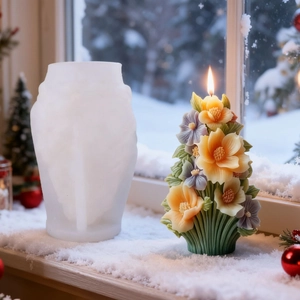 Christmas twin flower tree candle silicone mold with DIY floral craft wax design