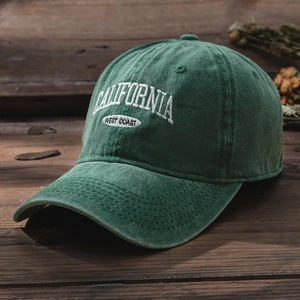 Detailed embroidery of California West Coast on a washed cotton vintage baseball cap