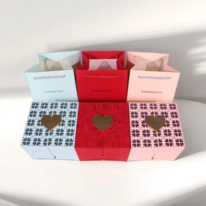 Three-color double-door jewelry gift box set with matching carrier bags and heart buckle