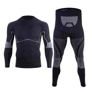 Men's black compression suit with moisture-wicking fabric for running and skiing