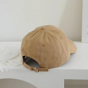 Classic khaki kids baseball cap with adjustable metal buckle on canvas back view