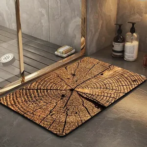 Diatomaceous Earth Bath Mat Wood Grain Pattern Quick Drying Non-Slip Absorbent Rubber Backing Bathroom Floor Rug