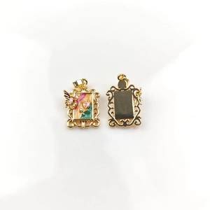 Detail view of retro gold-plated enamel rose pendant DIY jewelry making accessories