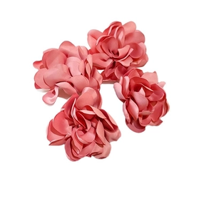 Elegant set of four handmade pink satin fabric flower earrings with crystal accents