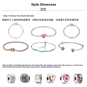 Detail view of various silver and rose gold snake chains with floral heart charms