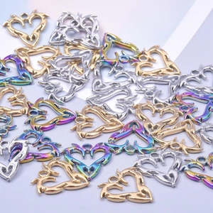 Rainbow heart-shaped stainless steel charms in gold and silver for jewelry making