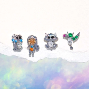 Exquisite animal and doll stud earrings set with colorful micro-inlaid zircon stones