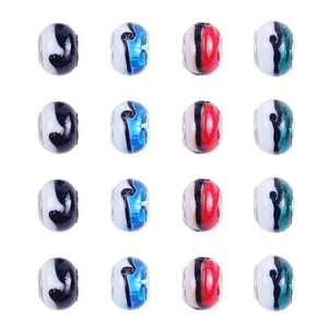 Macro detail of 16 colorful patterned crystal beads with metal cores for DIY bracelets