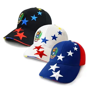 Set di tre cappellini da baseball con bandiera del Venezuela ricamata in nero, bianco e blu