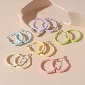 Candy Color Geometric Hoop Earrings Alloy Colorful Lacquer With 925 Sterling Silver Earring Post Sweet Minimalist Women