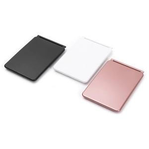 Three-color portable LED travel mirrors available in black, white, and rose gold finishes