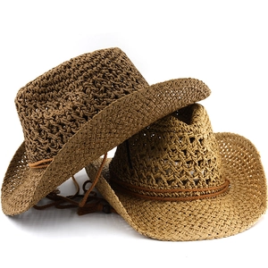 Western Cowboy Straw Hat Hollow Out Paper Straw Wide Brim Breathable Sun Hat For Men Women Vintage Travel Outdoor Beach