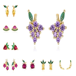 Sweet Fruit Zirconia Stud Earrings With 925 Sterling Silver Post Cherry Pineapple Watermelon Strawberry Jewelry For Women