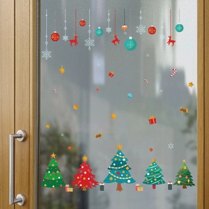 Christmas Wall Stickers Window Decals PVC Waterproof Reindeer Trees Snowflakes Holiday Party Home Decoration