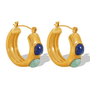 Luxurious 18k gold plated titanium earrings with lapis lazuli and amazonite gemstones