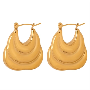 Polished gold tiered geometric hoop earrings with a vintage French textured U-shape design
