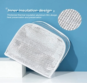 Close-up of the thickened aluminum film lining for thermal insulation in a lunch bag