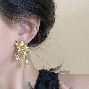 Vintage gold cluster butterfly earrings for women with multi-layer design and a 3D metallic look