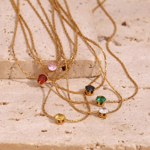 Minimalist Stainless Steel Gold Plated Necklace For Women Round Rhinestone Pendant Dainty Woven Chain Fashion Daily Jewelry Gift