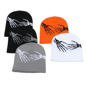 Bonnet En Maille Avec Main De Squelette Acrylique Chaud Hiver Streetwear Hip Hop Punk Griffe Fantôme Halloween Jacquard