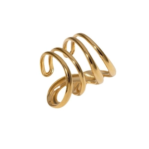Polished gold multi-layer spiral open ring featuring minimalist geometric wire design