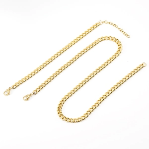 Cadena de eslabones cubanos clásica de acero inoxidable chapado en oro 18K con cierres