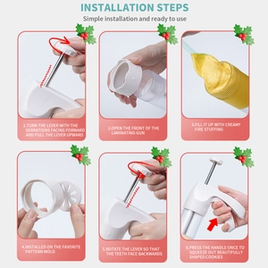 Step-by-step installation guide for the transparent cookie press and cream piping gun