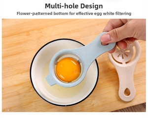 Detail of wheat straw egg separator showing the flower-shaped filter and hollow design