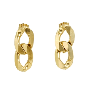 Modern 18K gold plated titanium steel double-link chain earrings on white background