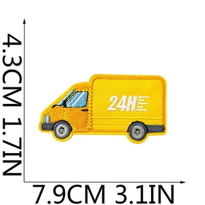 Embroidered yellow courier truck patch for kids clothing with 24H logo detail