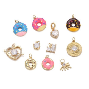 Donut Sunburst Heart Pendant Copper Gold Plated Enamel Zircon DIY Jewelry Making Accessories For Women French Sweet Style