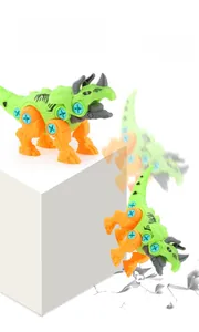 Macro detail of durable green triceratops building toy showing screw assembly and impact resistance
