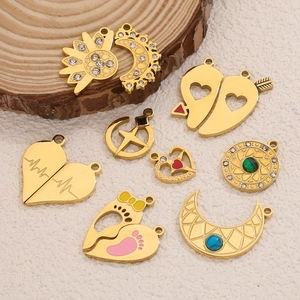 Pendentifs en acier inoxydable plaqué or 18k formes soleil et coeur pour bijoux DIY