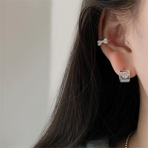 925 Sterling Silver Bow Ear Cuff and Heart Zircon Hoop Earrings for Women