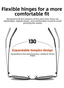 Detail of flexible spring hinges on sunglasses with 130 degree expansion for comfort