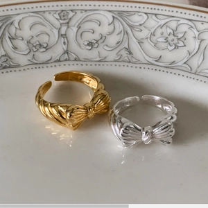S925 sterling silver bow tie open rings in gold and silver finish for women