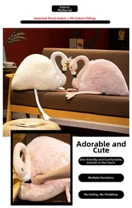 Detail of plush swan toy with rabbit faux fur texture and soft PP cotton filling