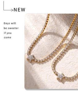 Detailed view of gold and silver star pendant necklaces with sparkling zircons