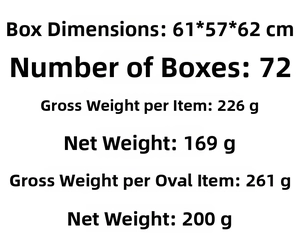 Detailed chart showing weights and dimensions for heart and oval shaped makeup mirrors