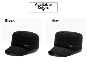 Detail view of winter cadet hats in black and gray with thick textured wool fabric
