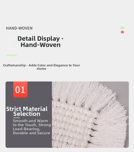 Detailed view of hand-woven cotton coaster featuring boho fringe and thick texture