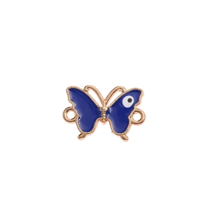 Blue enamel butterfly charm with evil eye detail and rose gold edges for jewelry making