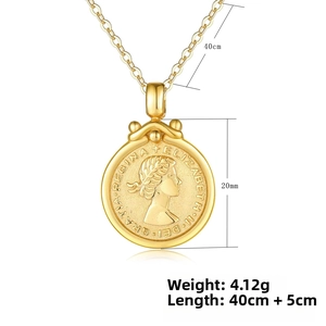 Detailed size parameters for the 20mm Elizabeth relief coin pendant necklace in gold