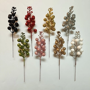 Glitter Christmas berry stems in 8 colors for DIY wreaths and tree decorations