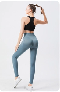 Vue arrière du legging de yoga sans couture bleu gris avec effet push-up sculptant
