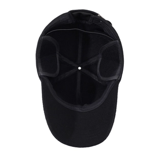 Men's winter baseball cap in black wool with foldable earflaps for thermal warmth