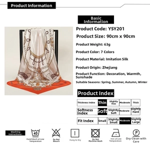 Detail view of 90cm square silk scarf with chain print and washing instructions
